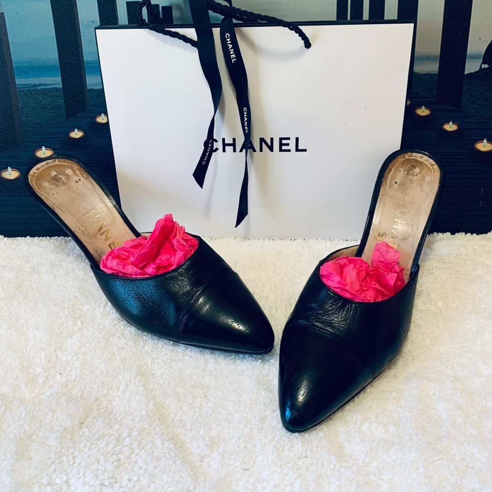 Authentic Chanel cap toe mules